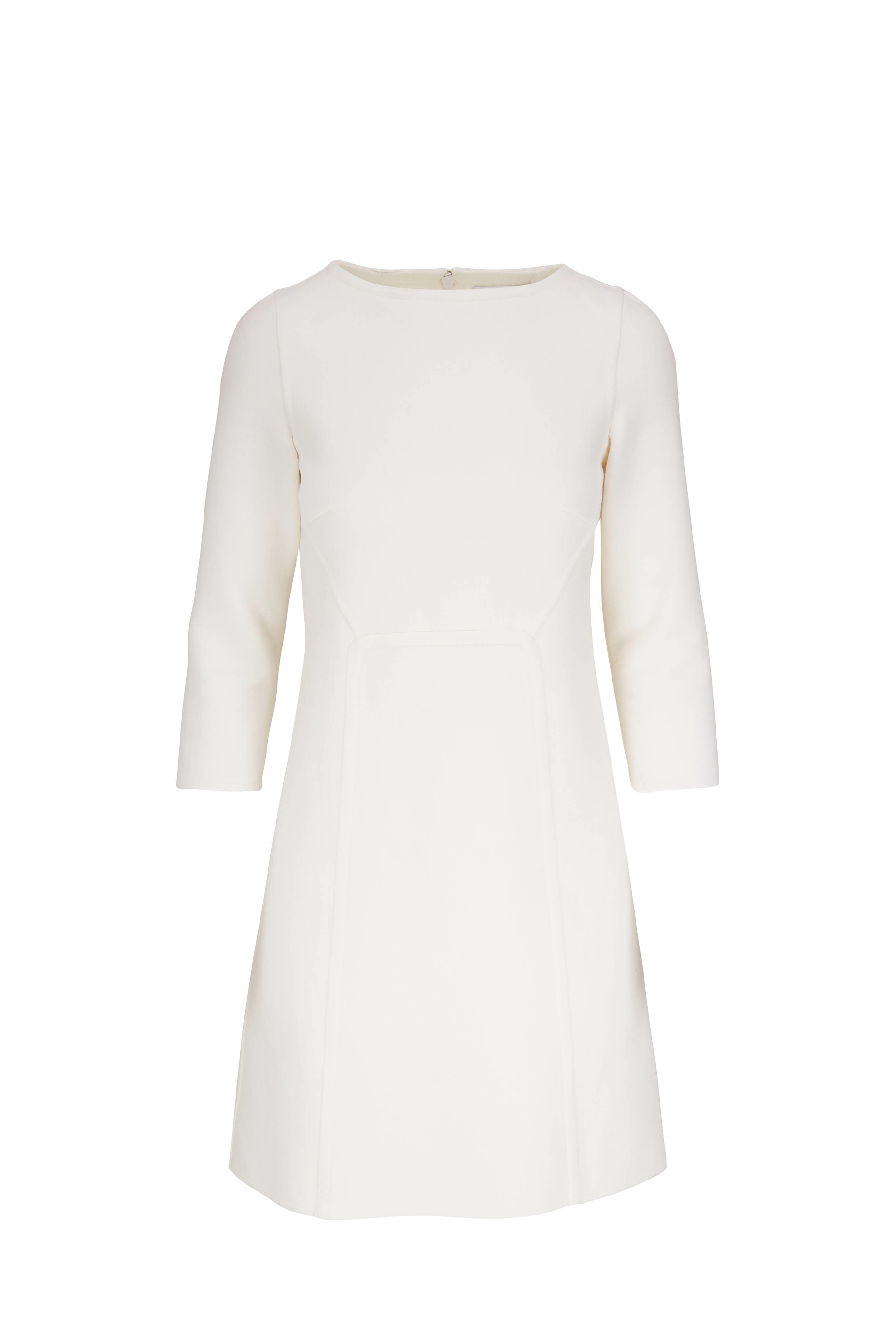 Michael Kors Collection - White Wool Three-Quarter Sleeve Shift Dress