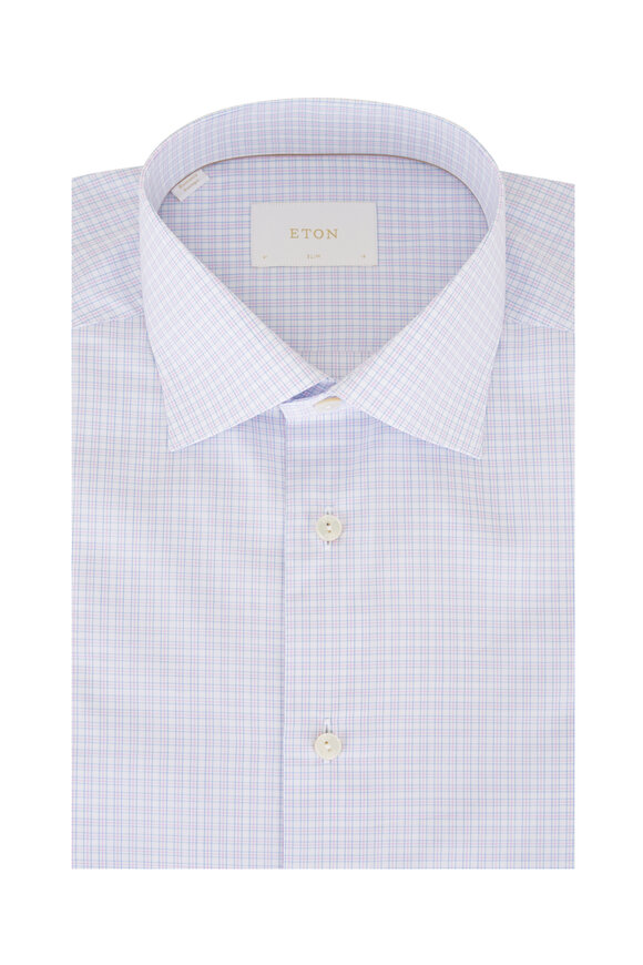 Eton Pink & Blue Check Cotton Slim Fit Dress Shirt