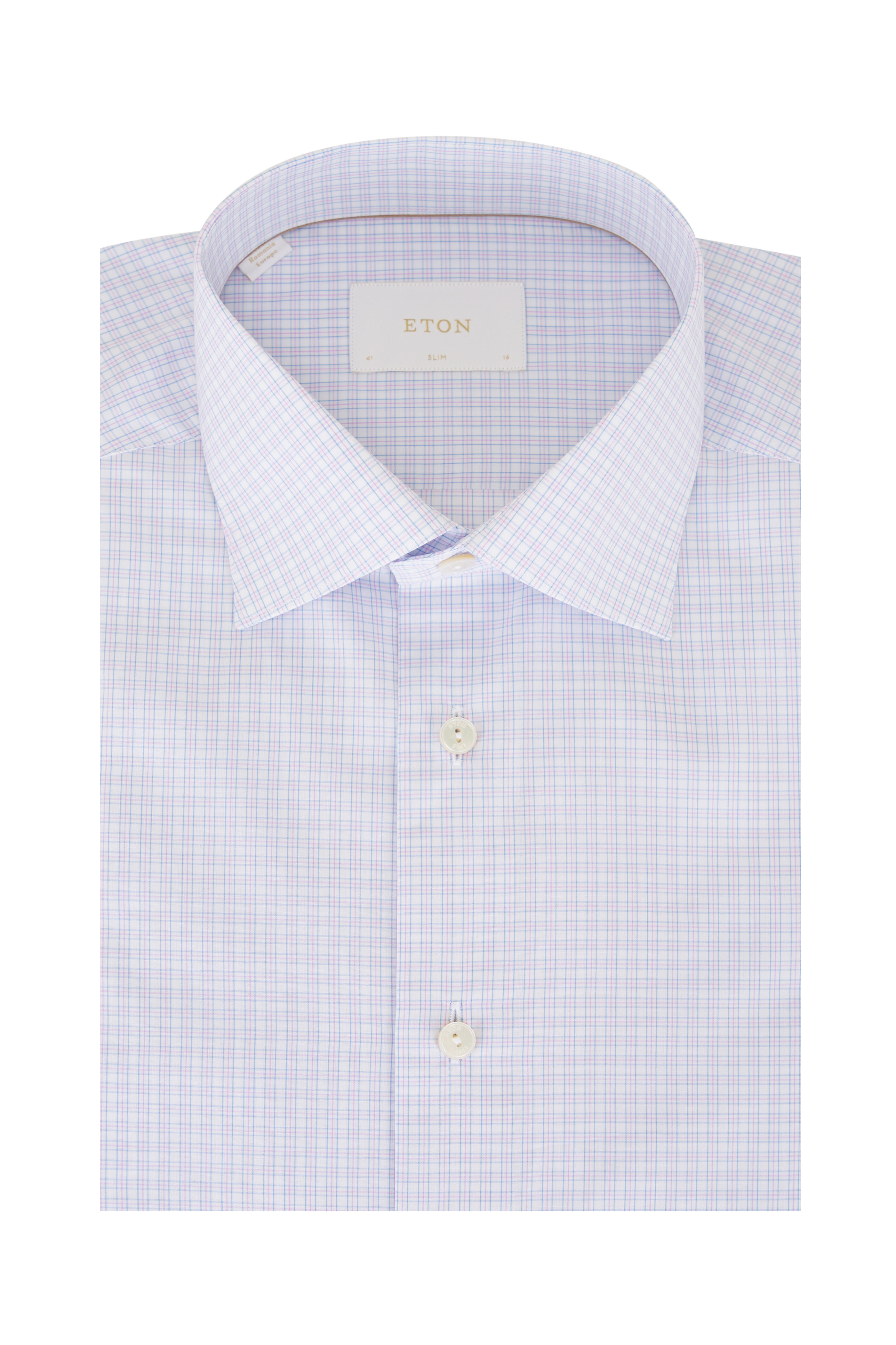 Eton - Pink & Blue Check Cotton Slim Fit Dress Shirt
