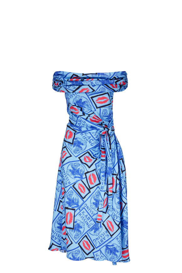 Carolina Herrera - Blue Art of Kissing Silk Midi Dress 