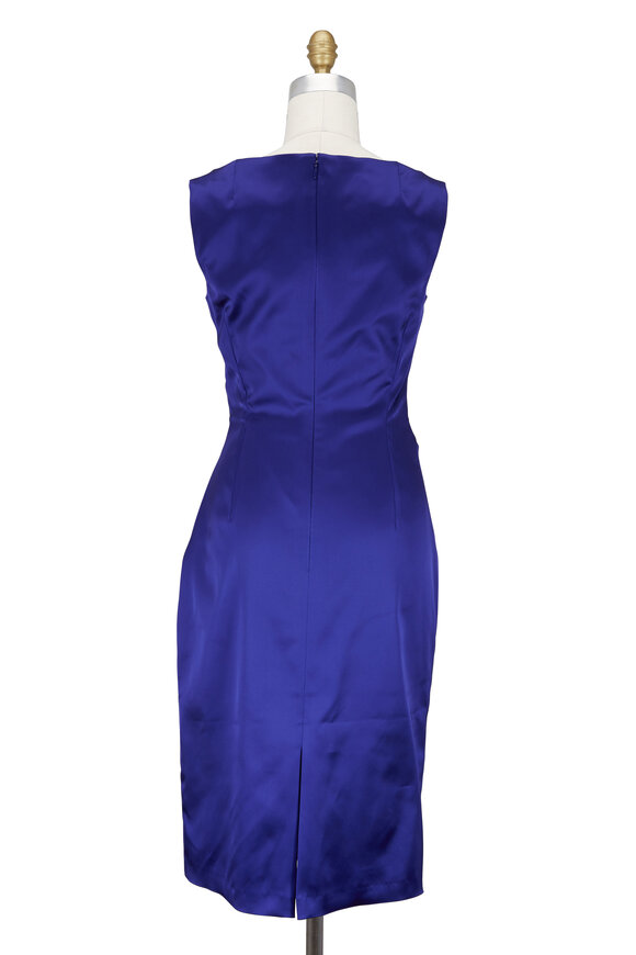 Talbot Runhof - Colbalt Blue Satin Side-Ruched Cocktail Dress