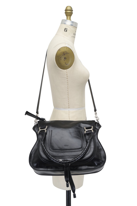 Chloé - Marcie Black Shiny Leather Shoulder Bag