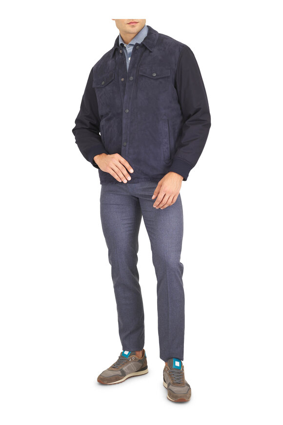 Canali Light Blue Chevron Cotton Sport Shirt - view 2