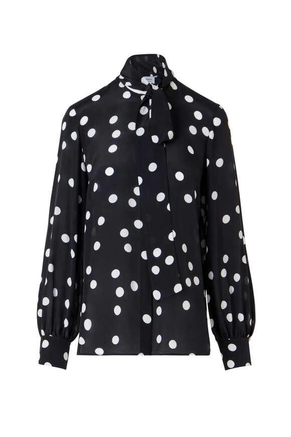 Akris Punto Black & Cream Polka Dot Silk Blouse - view 1