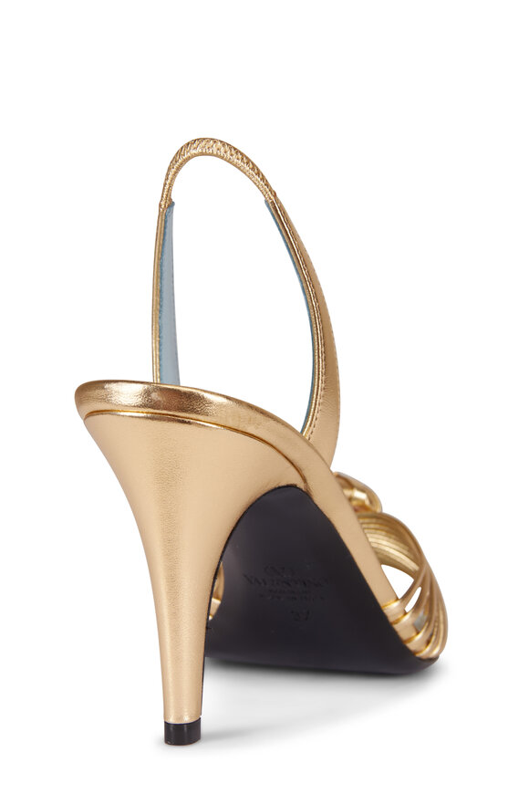 Valentino Garavani Coeur Royal Gold Metallic Leather Sandal, 95mm - view 4