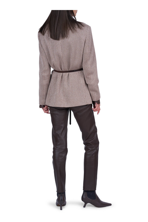 Brunello Cucinelli Brown Stretch Leather Pintuck Pant - view 4