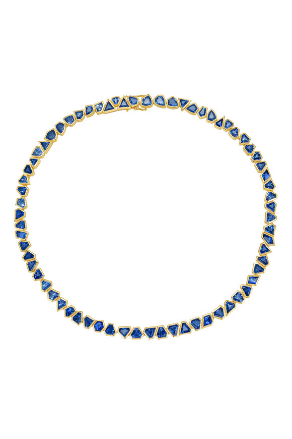 Ruchi 18k Yellow Gold Blue Sapphire Bezel Necklace - view 1