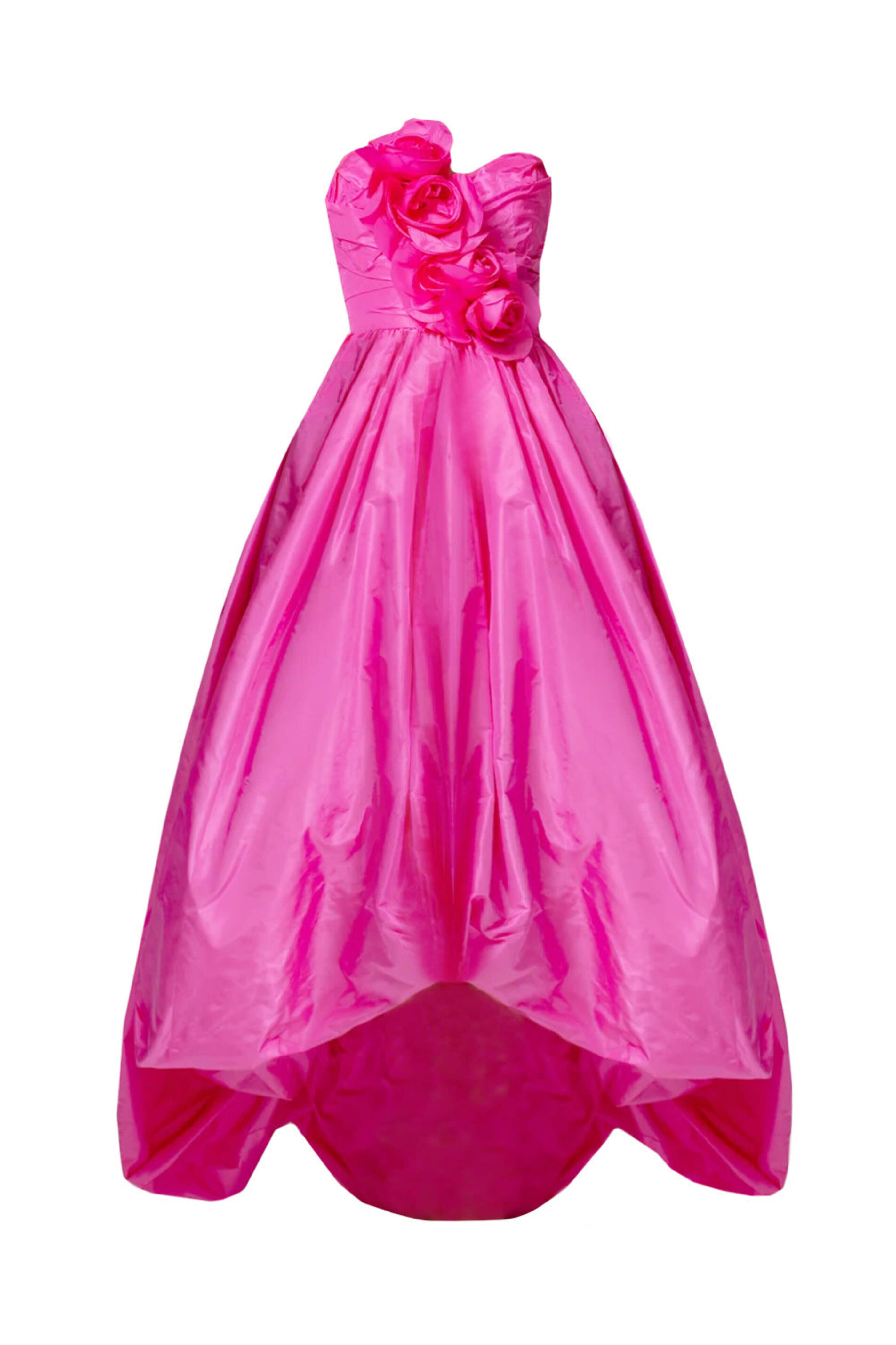 Catherine Regehr - Pink Strapless Rose High Low Gown