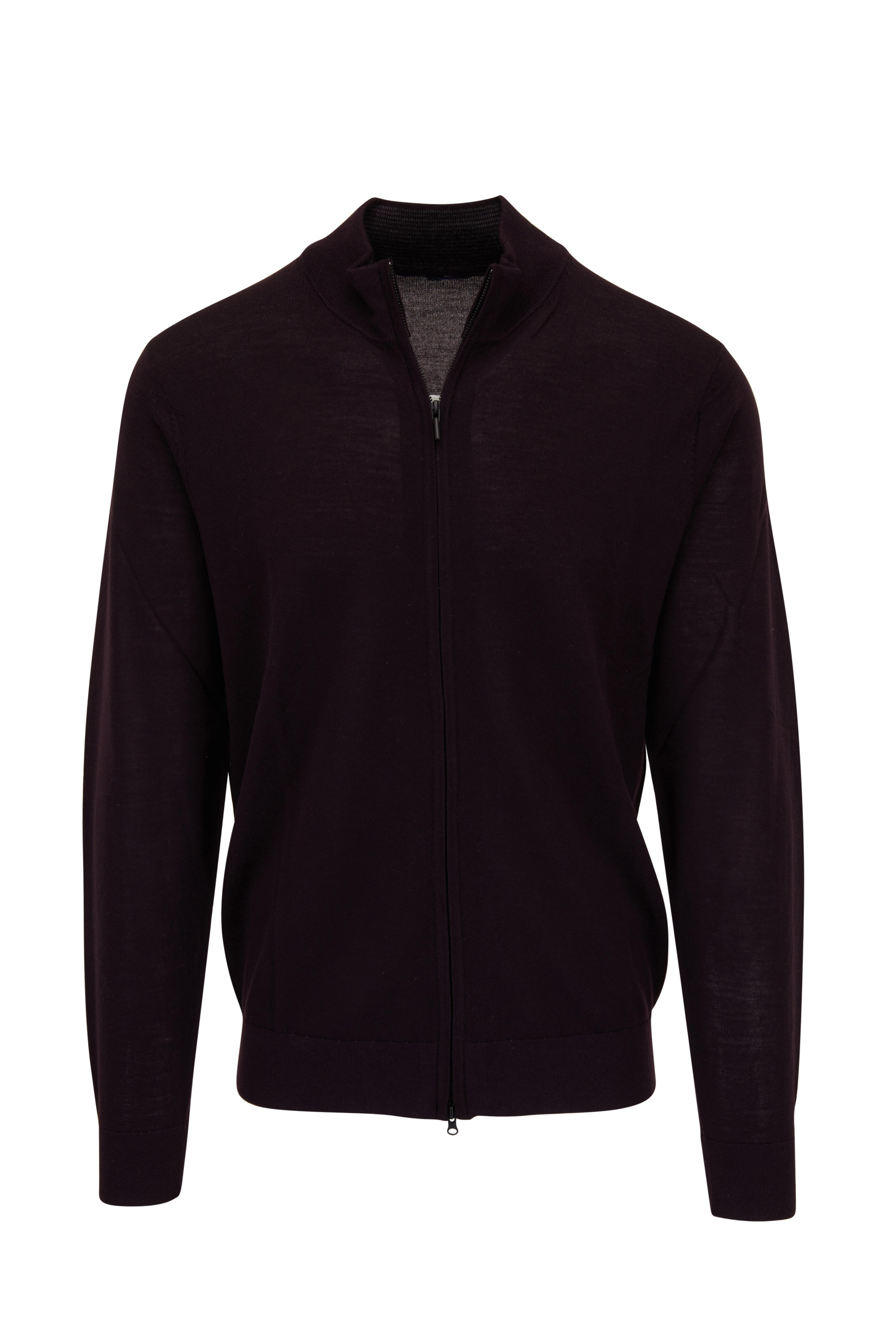 Patrick Assaraf - Bordeaux Merino Wool Full Zip Sweater