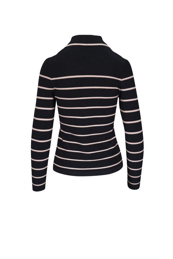 Zimmermann - Crush Black & Cream Stripe Long Sleeve Polo