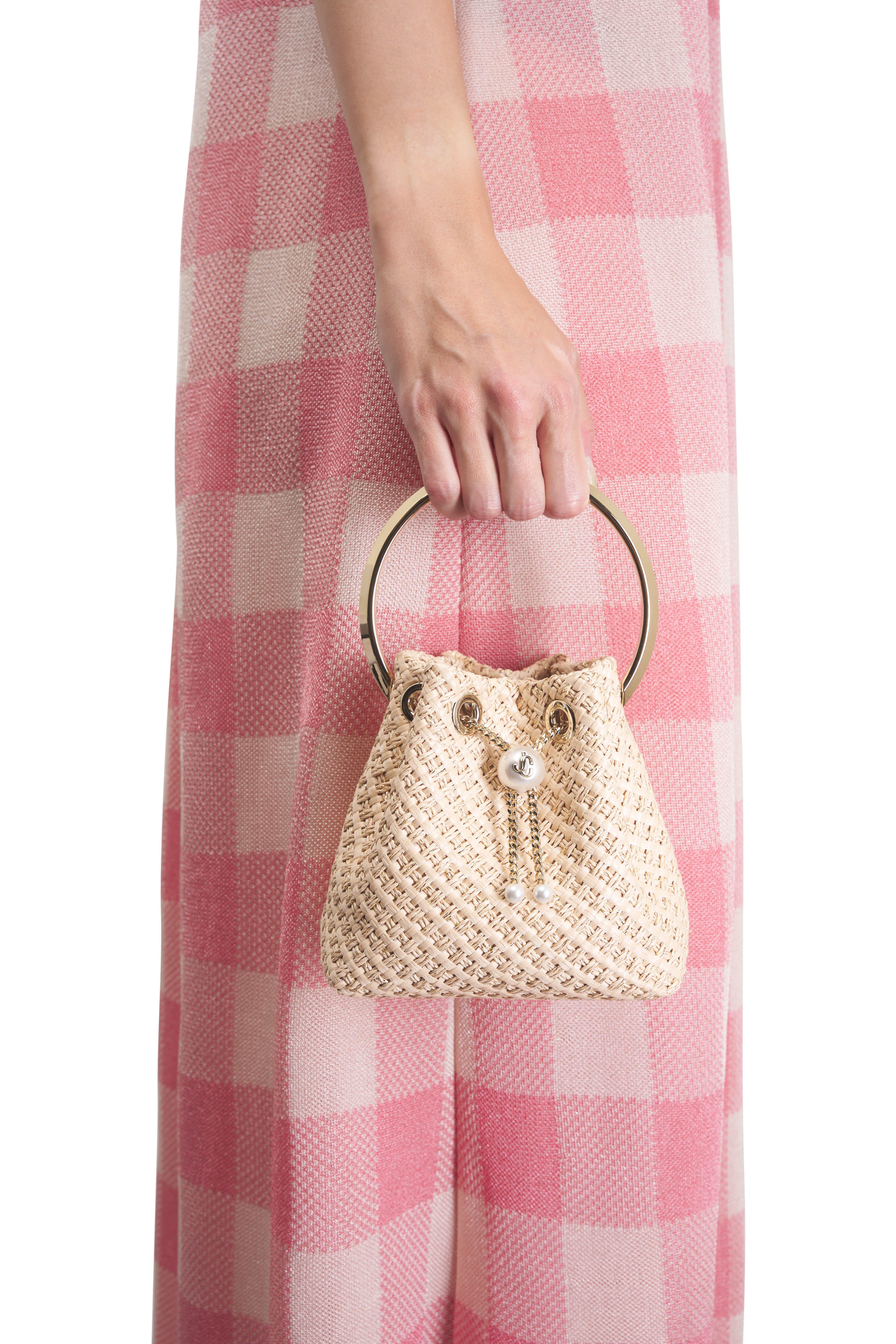Jimmy Choo - Bon Bon Natural & Gold Top Handle Bucket Bag