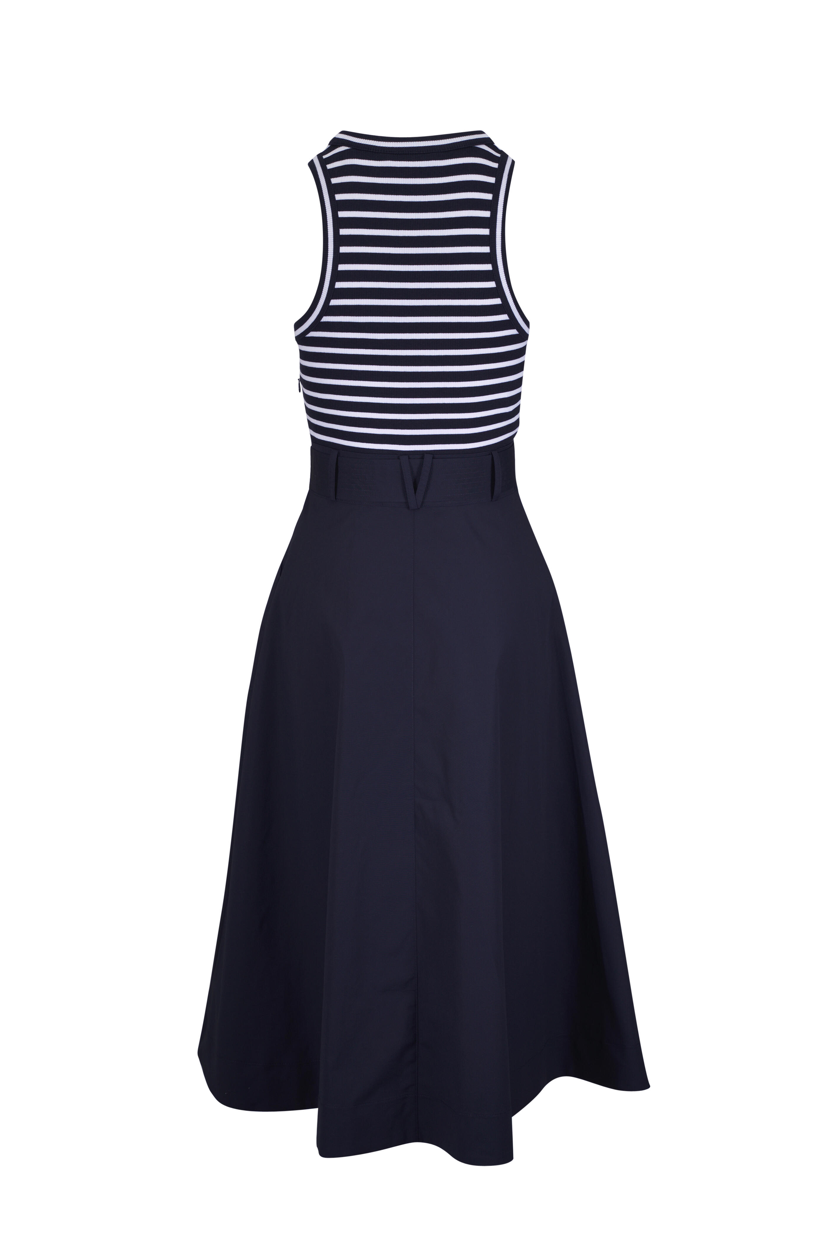 Veronica Beard - Jordyn Blue & White Stripe Mixed Media Midi Dress