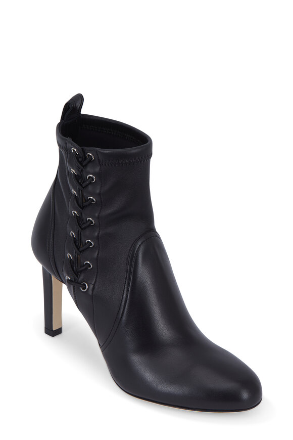 Jimmy Choo Mallory Black Stretch Leather Lace-Up Bootie, 85mm