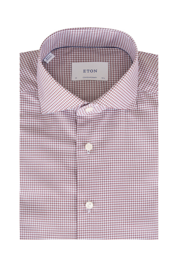 Eton Orange Check Cotton Contemporary Fit Dress Shirt - view 1