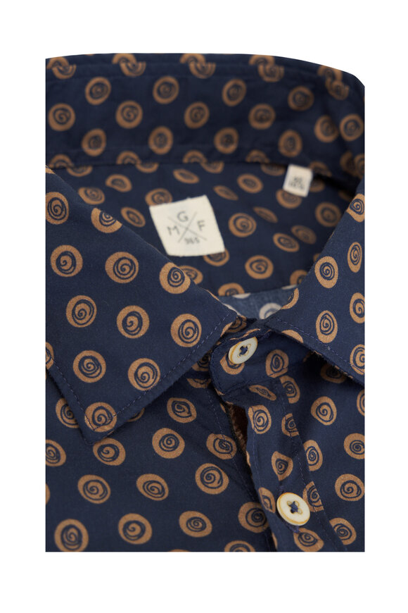 GMF - Navy Blue & Brown Circle Print Sport Shirt