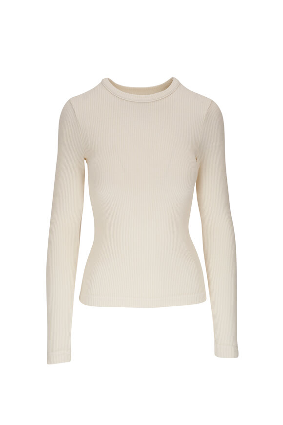 Citizens of Humanity - Bina Canvas White Ribbed Cotton Crewneck Top 