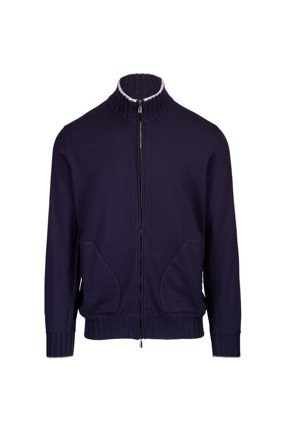 Cesare Attolini Navy Blue Full Zip Cashmere Sweater - view 1