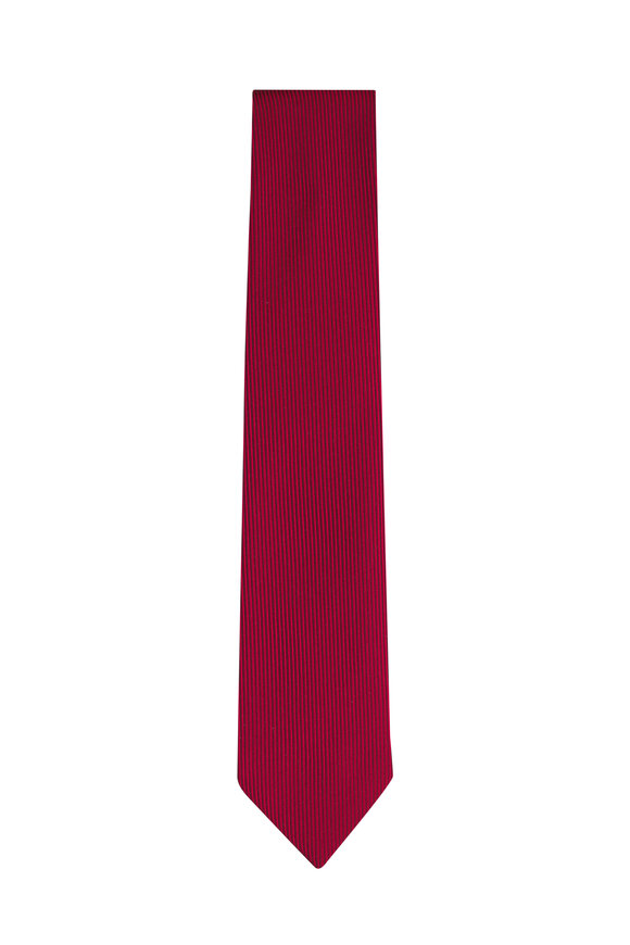 Charvet Red Stripe Silk Necktie - view 1