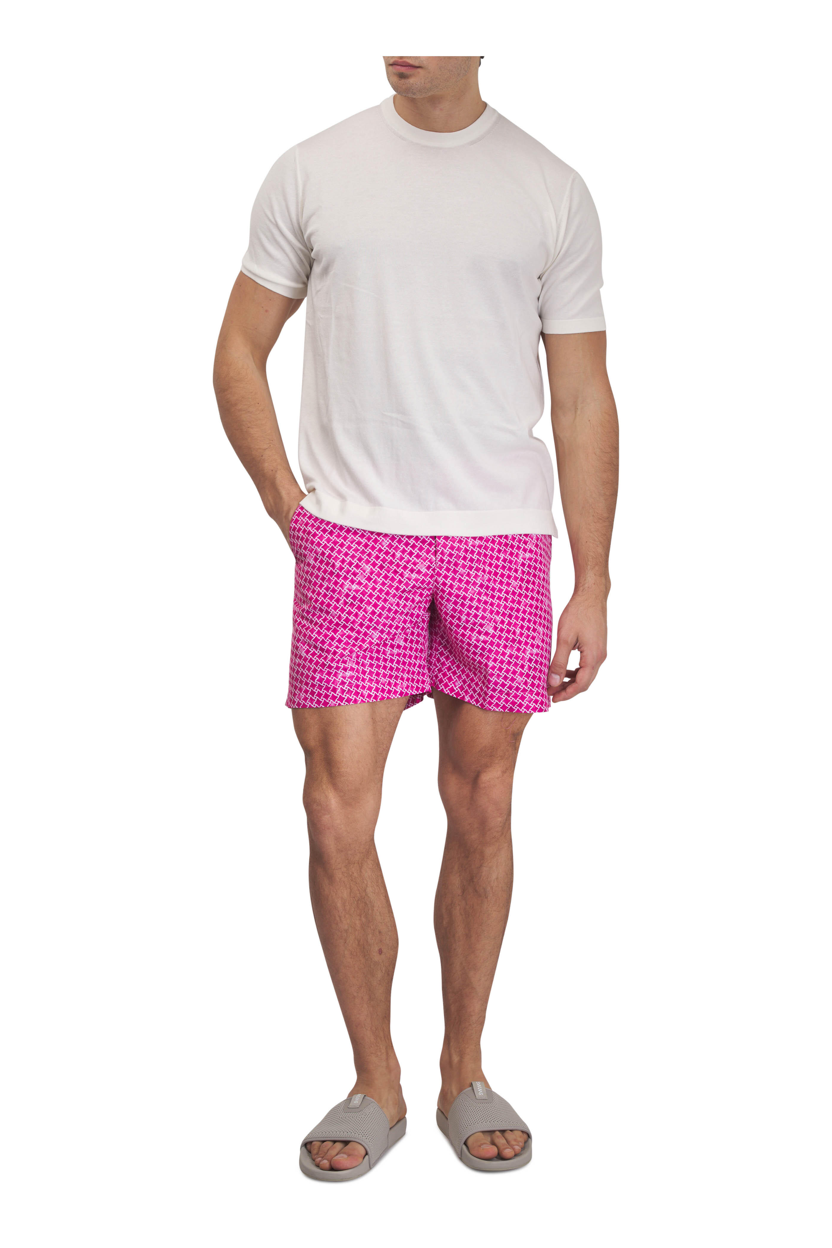 Orlebar Brown - Bulldog Sunset Pink Geo Print Swim Trunks