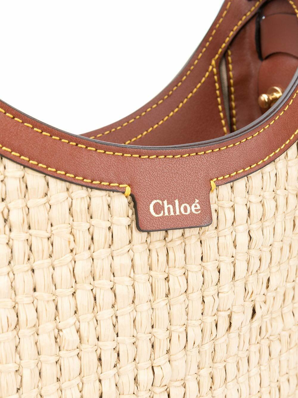 Chloé - Darryl Sepia Brown Leather & Raffia Small Hobo Bag