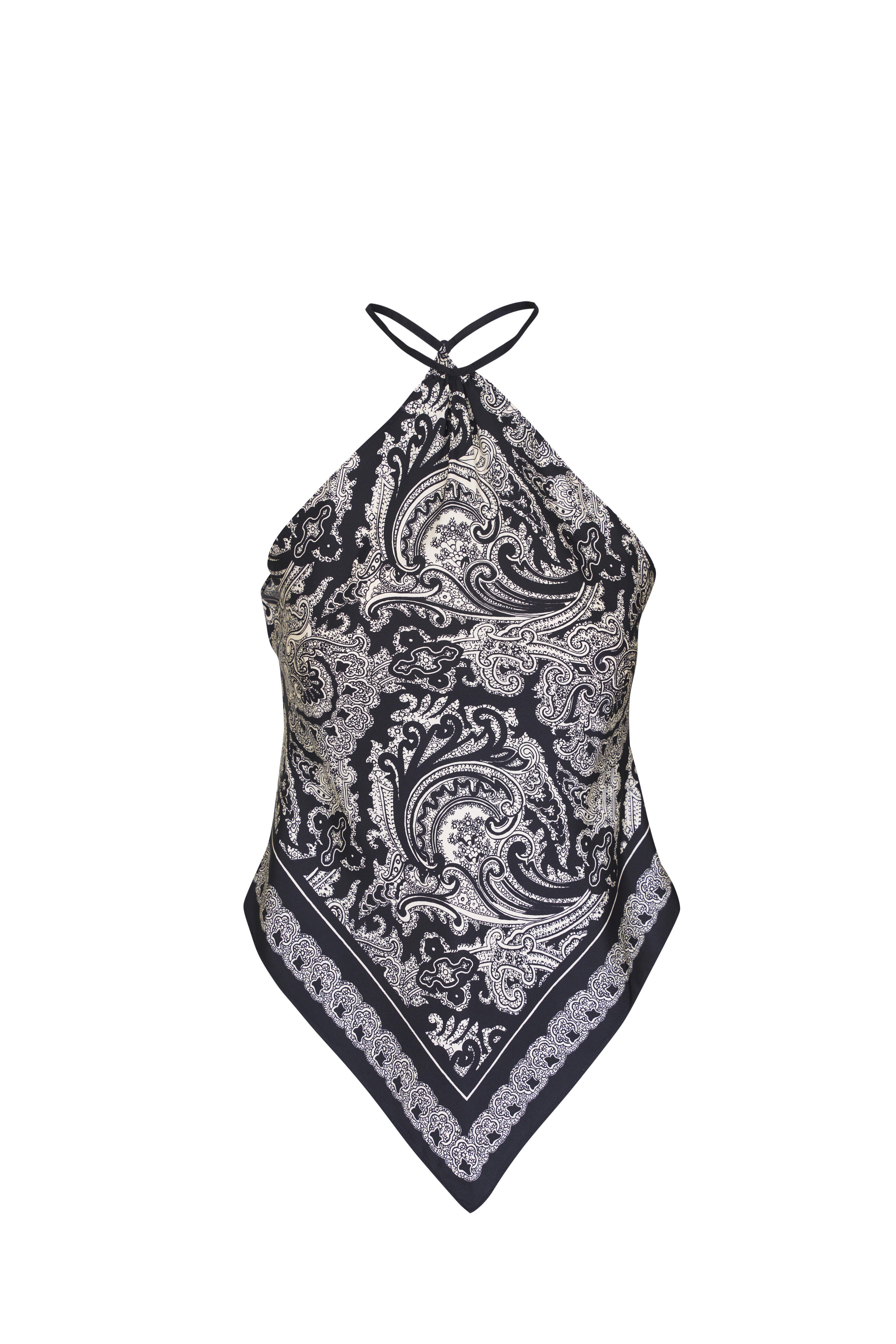 Nili Lotan - Audrey Black & Ivory Paisley Silk Halter Top