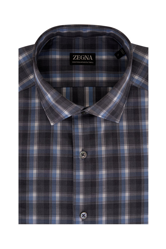 Zegna - Blue & Gray Plaid Cotton Sport Shirt 