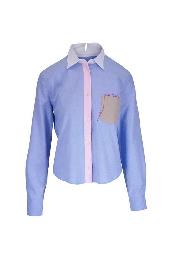 Marni Baby Contrast Collar Embroidered Button Up Shirt