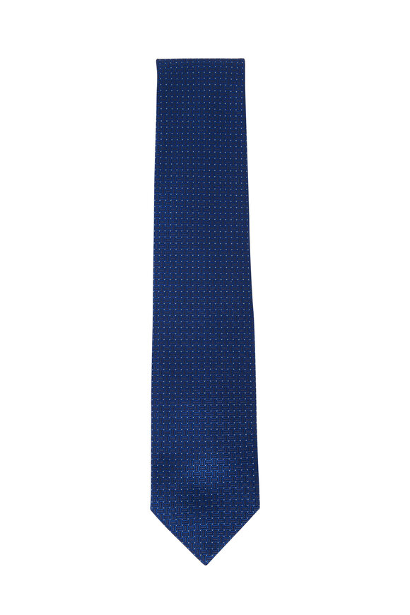 Brioni - Navy Blue Woven Boxes Silk Necktie