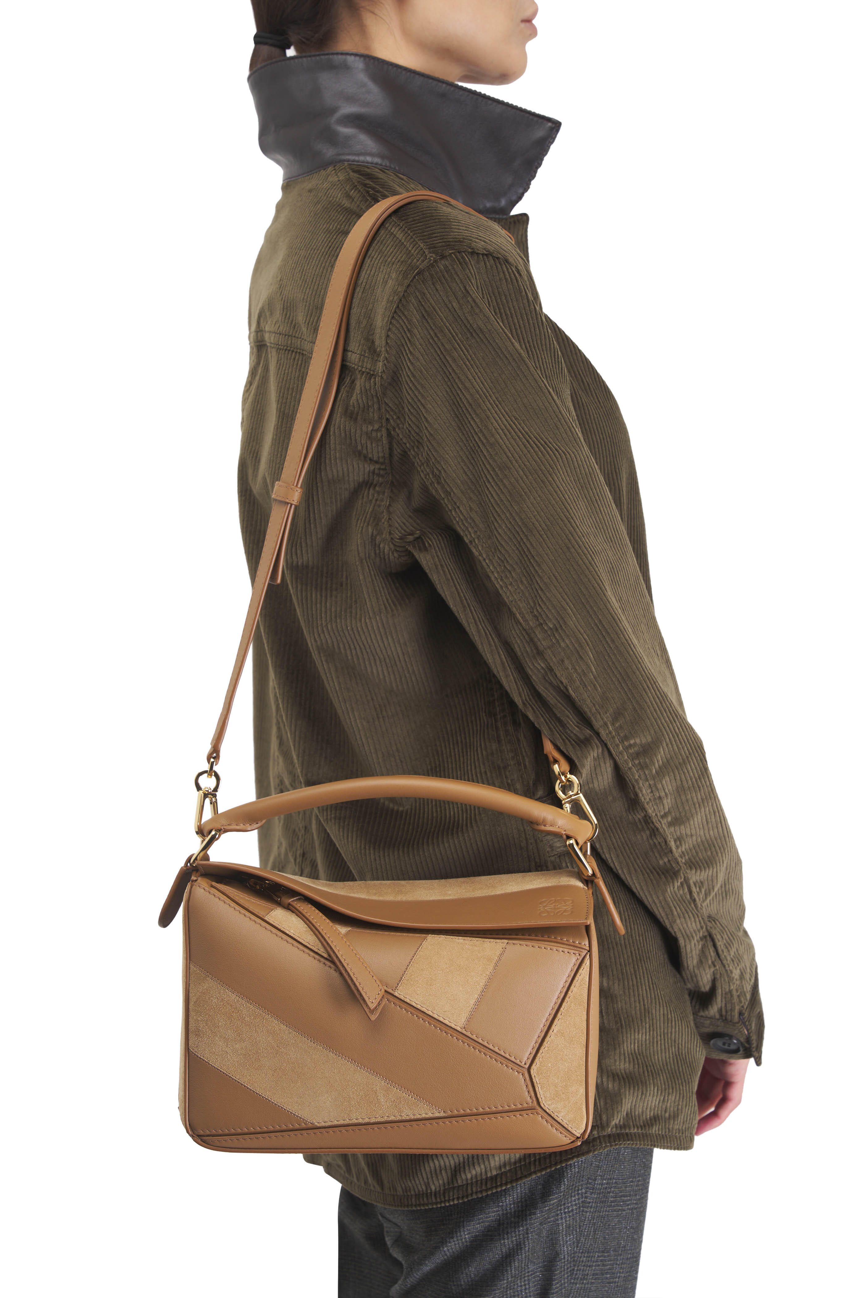 Loewe - Small Puzzle Oak Stripe Leather & Suede Bag