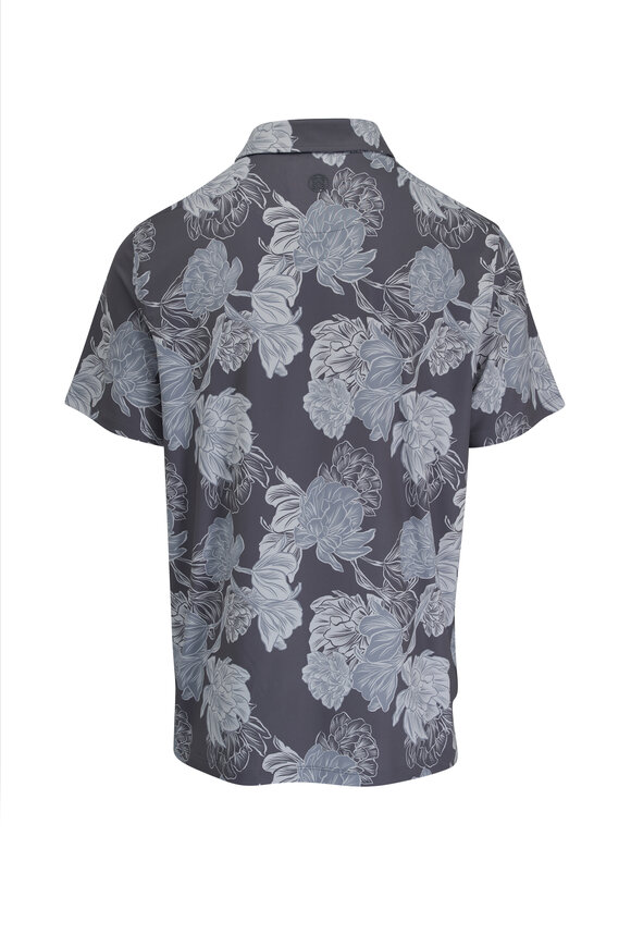 G/Fore - Charcoal Stamped Floral Print Tech Polo