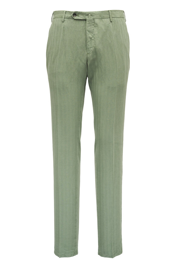 PT Torino Green Herringbone Flat Front Pant