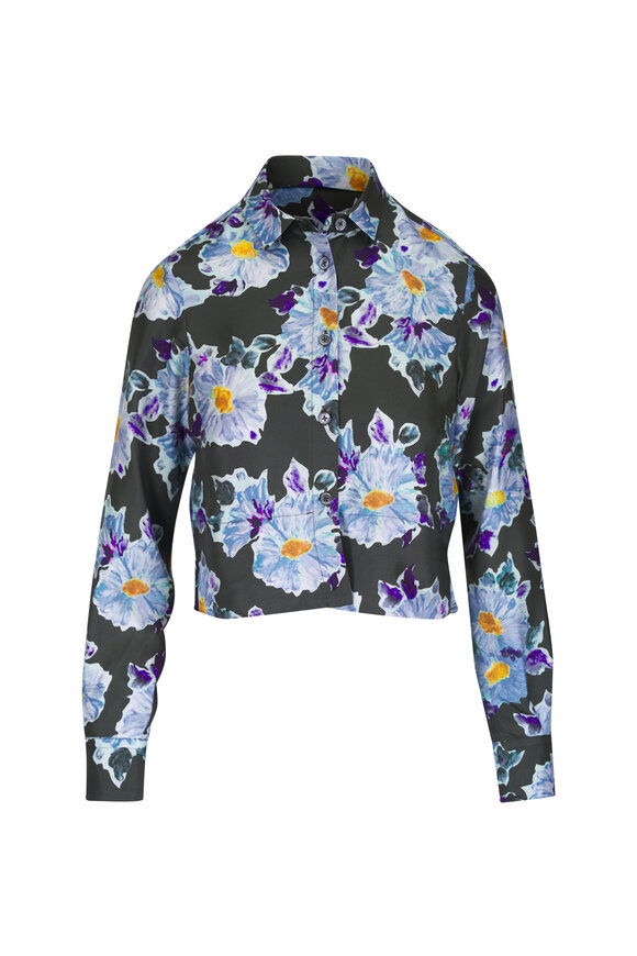 Odeeh Foggy Blue Floral Print Silk Blouse - view 1