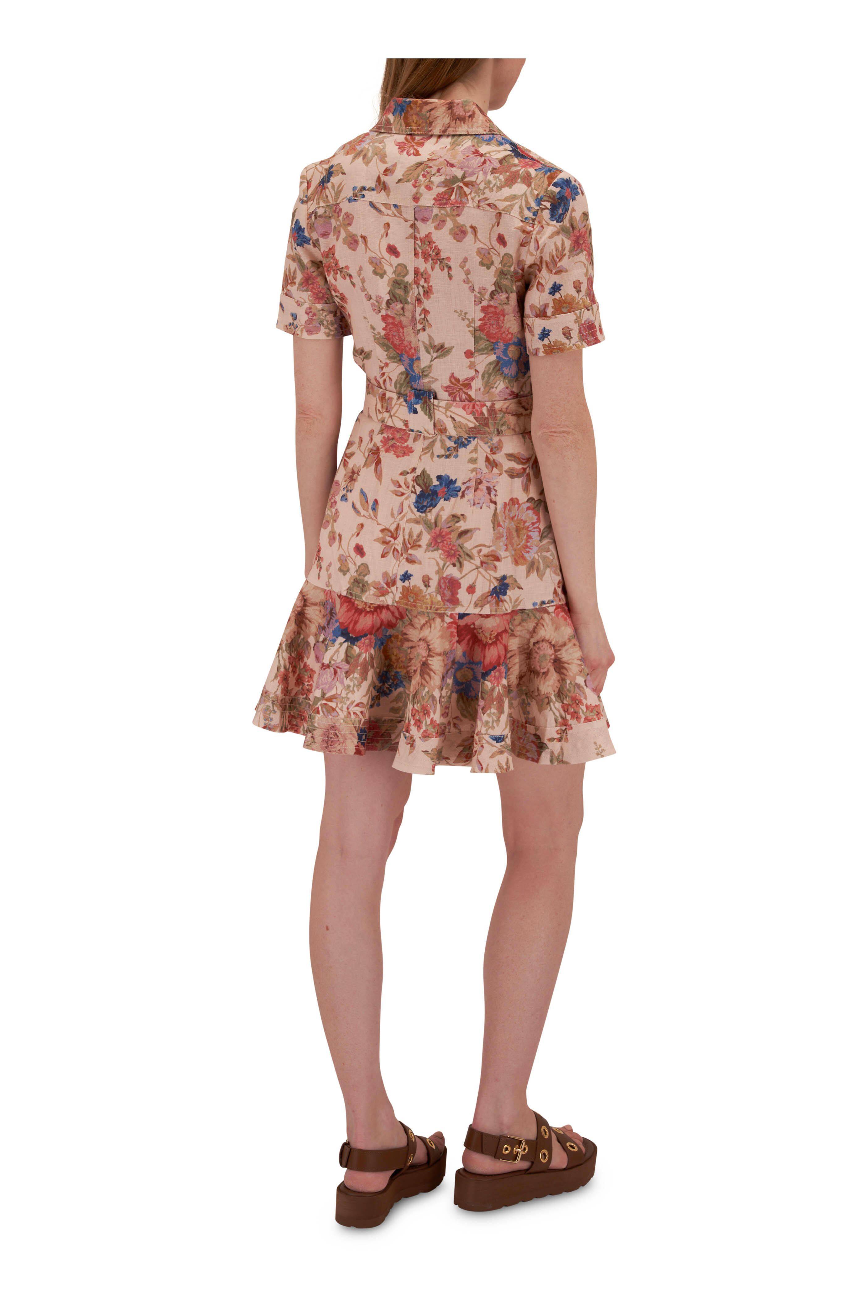 Zimmermann - August Belted Floral Linen Mini Dress