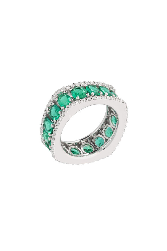 Miseno 18k White Gold Procida Diamond & Emerald Ring