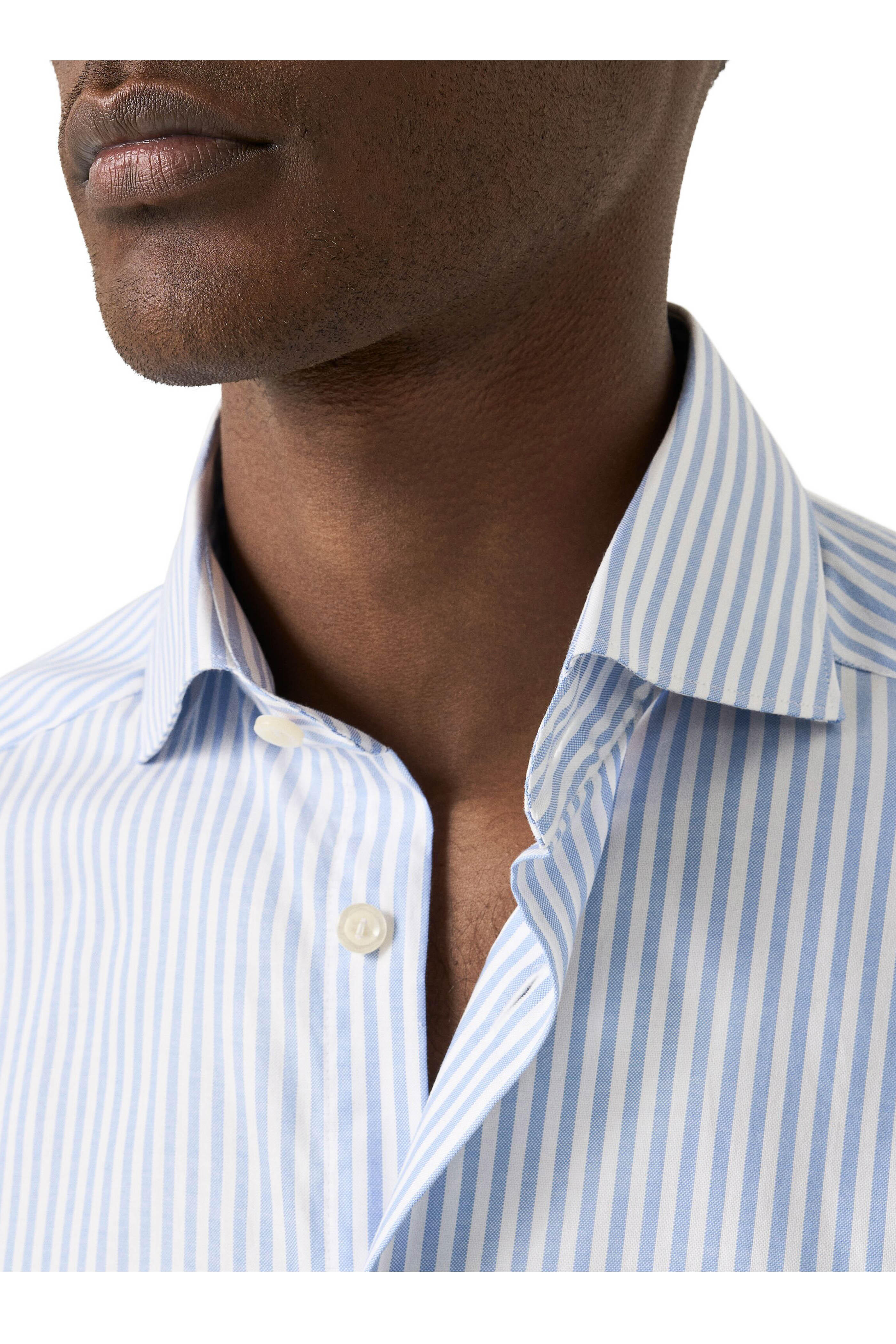 Eton - Blue & White Stripe Cotton Dress Shirt - view 4