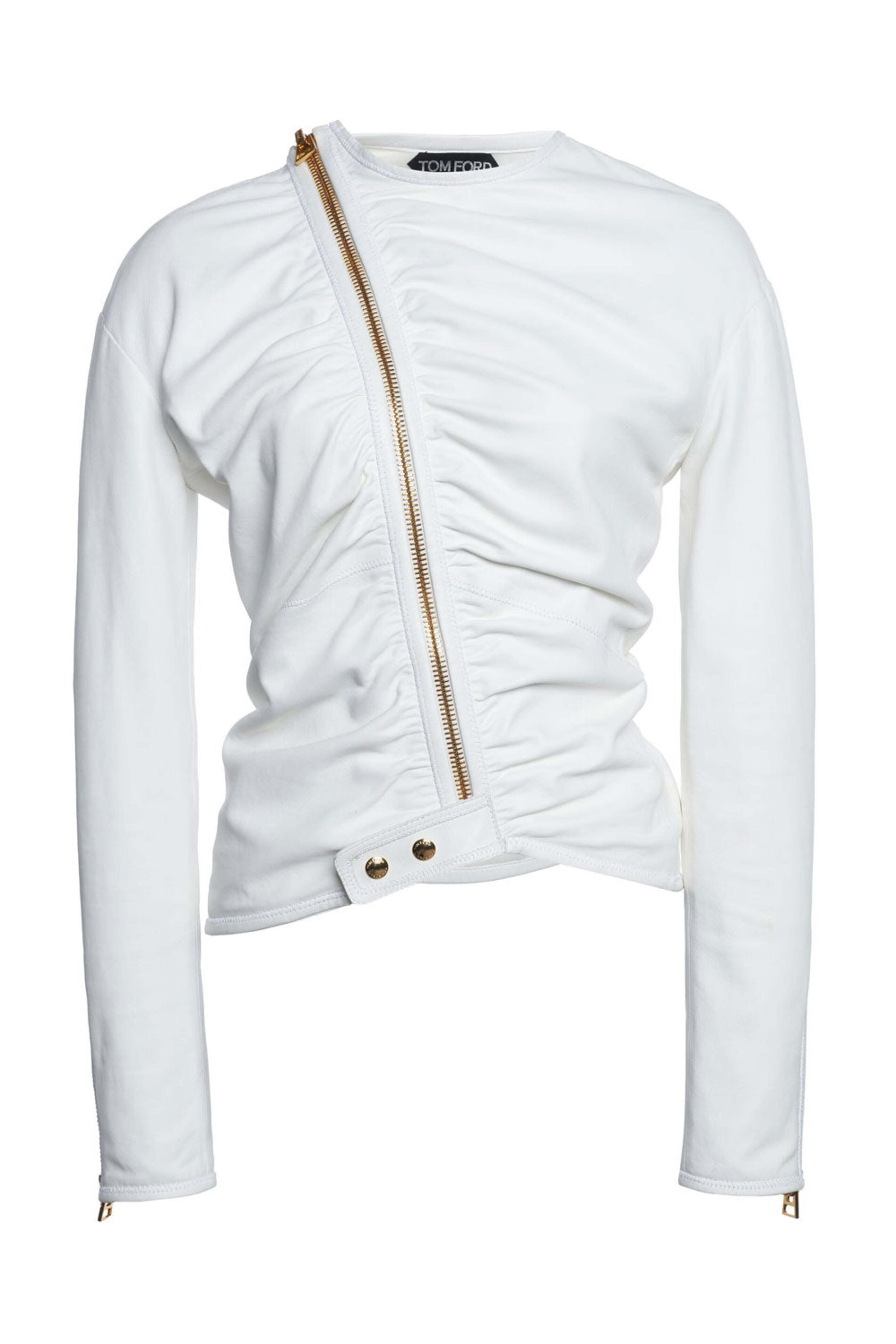 Tom Ford - Chalk Silk Nappa Diagonal Zip Jacket