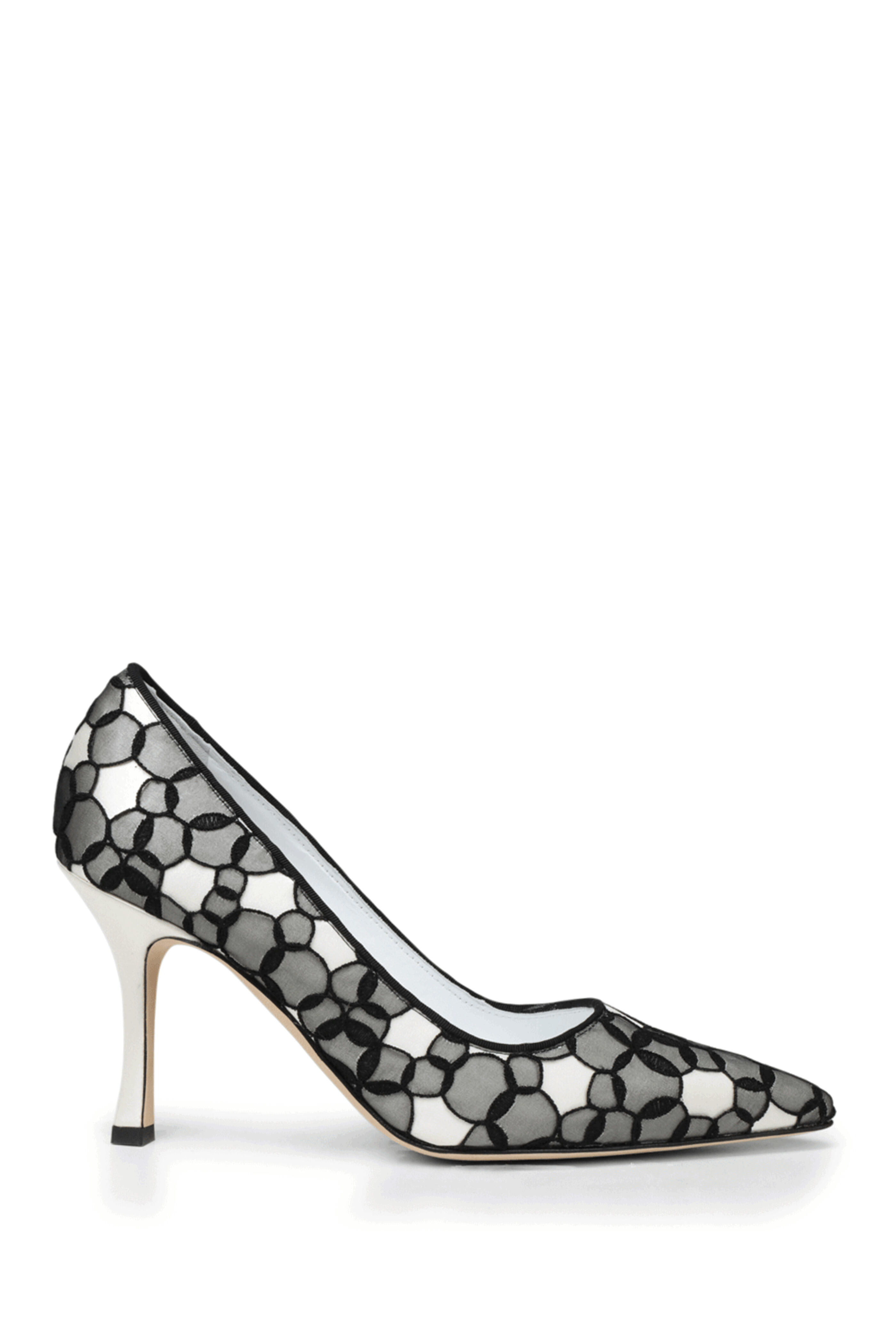 Manolo Blahnik - Neliraval Circle Satin Pump in Cream and Black