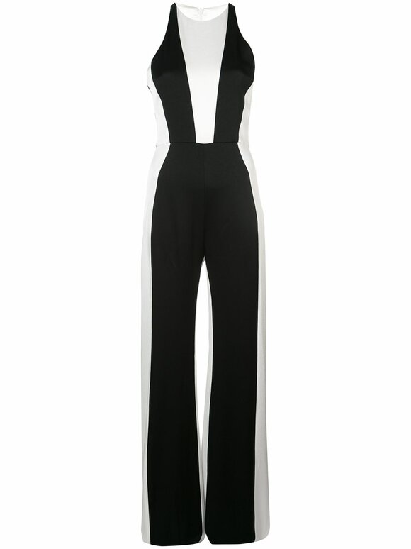 Galvan - Marlene Black & White Crêpe Halter Jumpsuit