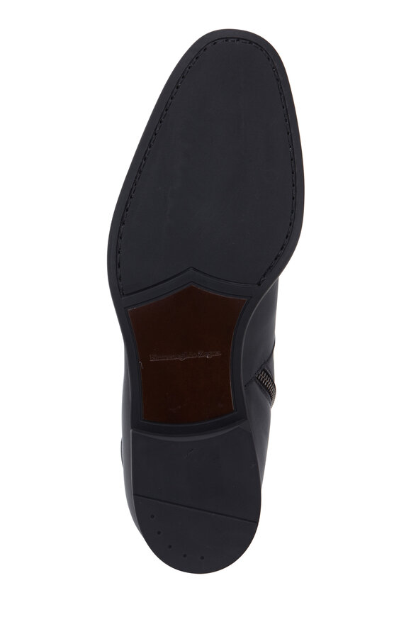 Zegna - Dark Gray Leather Side Zip Boot