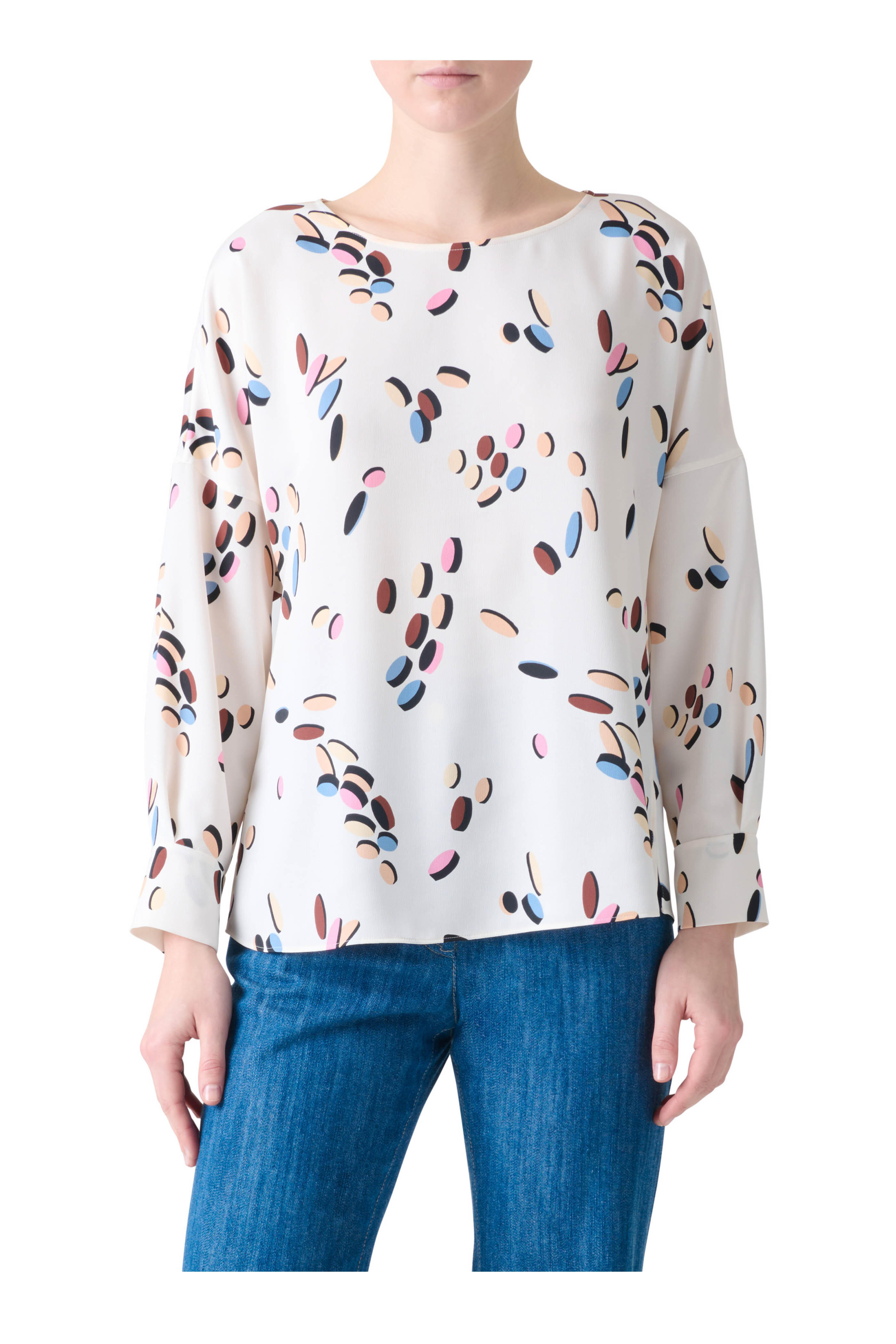 Akris Punto - Cream Multicolor Dropping Dot Print Blouse