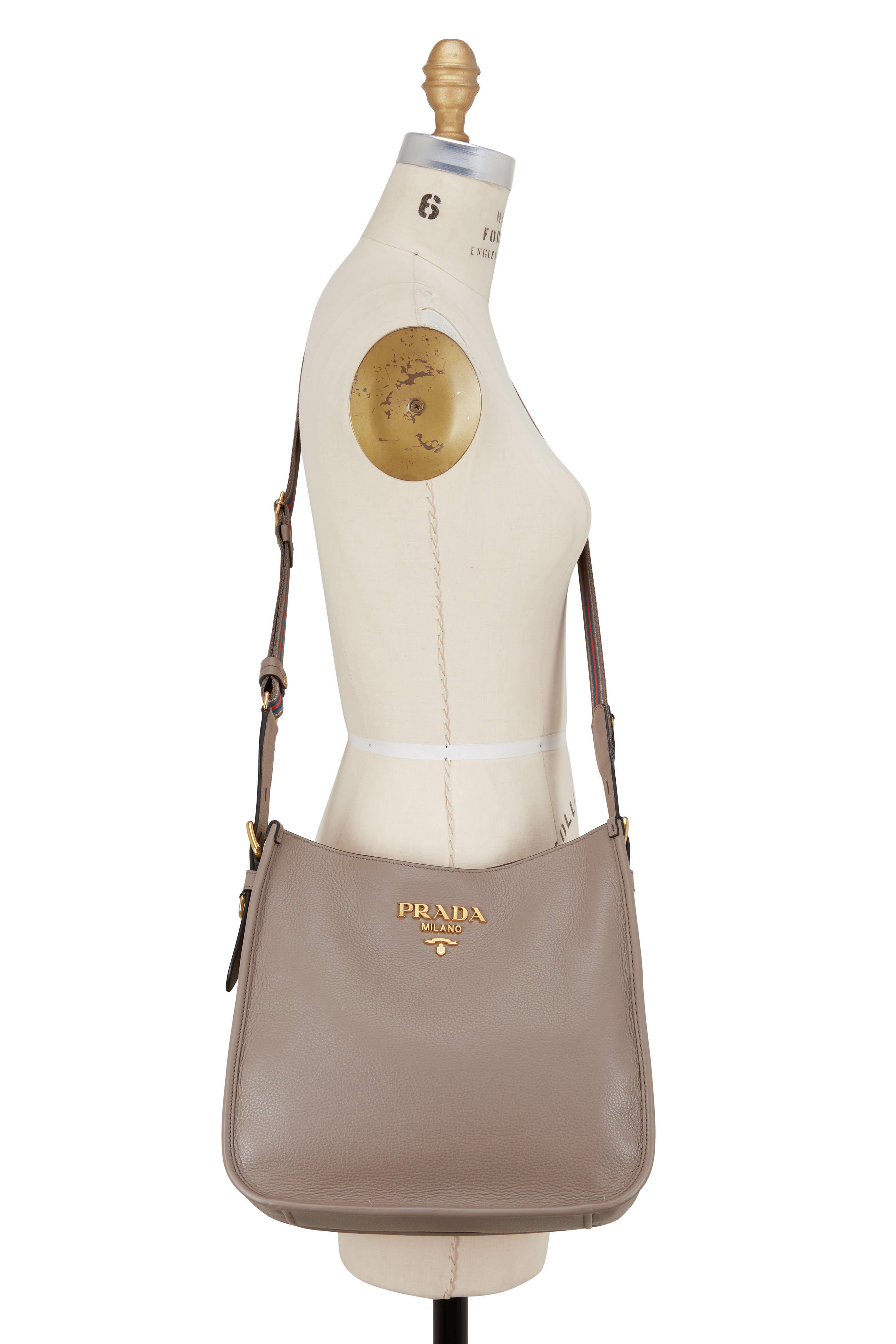 Prada - Gray Leather Medium Hobo Shoulder Bag