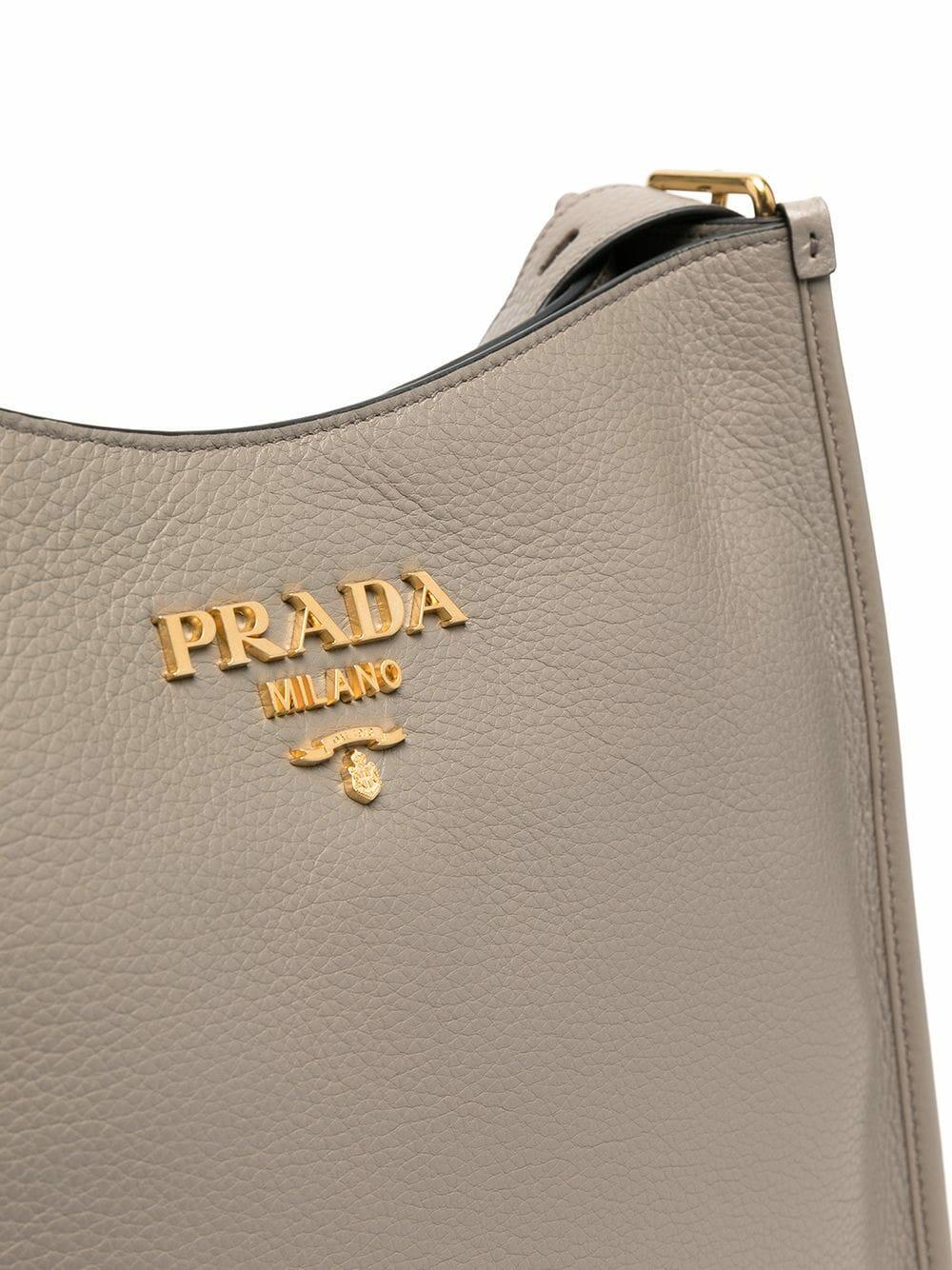 Prada - Gray Leather Medium Hobo Shoulder Bag