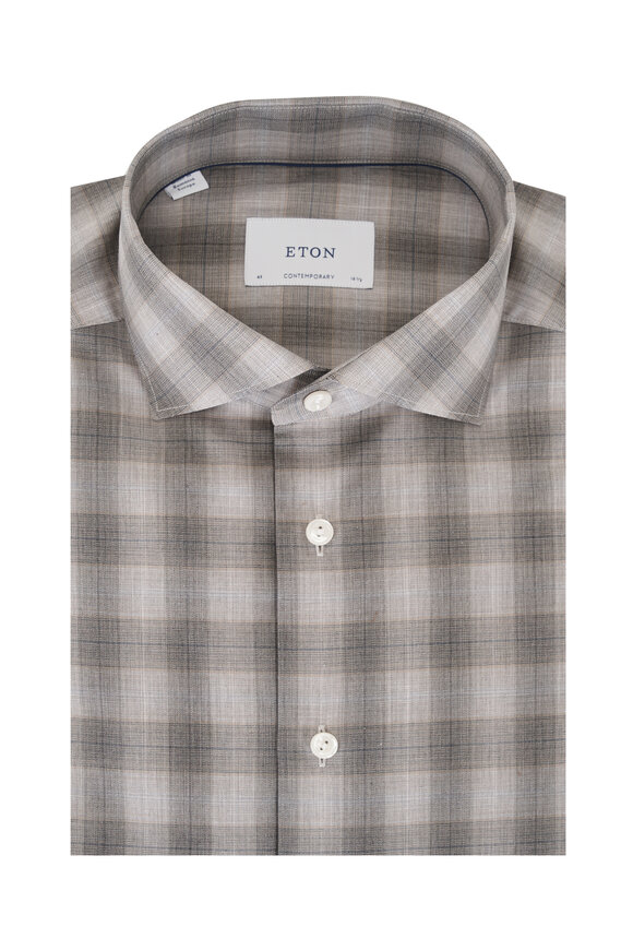 Eton Brown Check Melange Fine Twill Dress Shirt