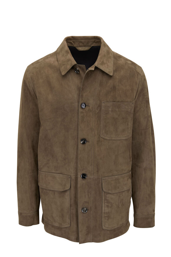 Brioni - Olive Suede Field Jacket | Mitchell Stores