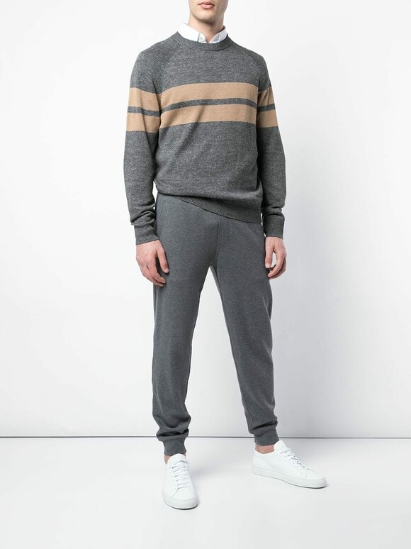 Brunello Cucinelli - Gray & Camel Striped Linen & Cotton Pullover
