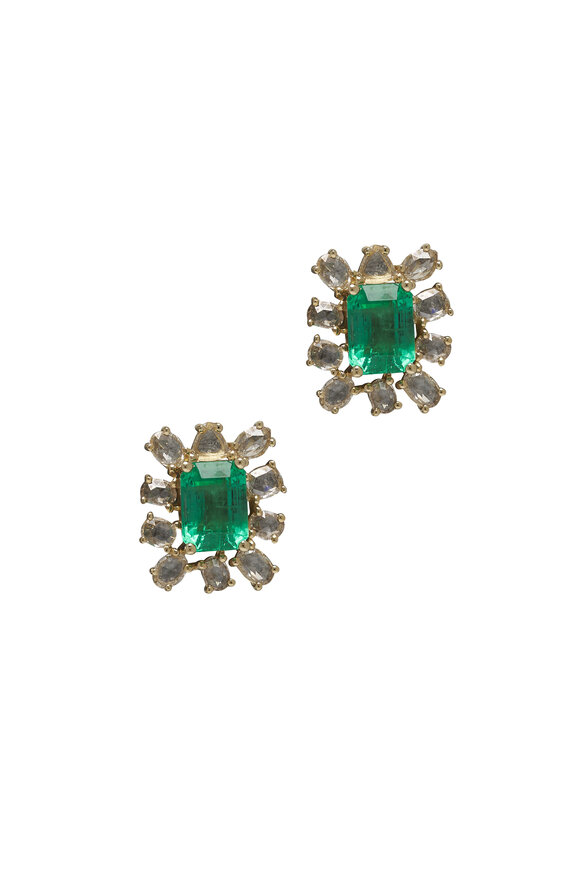 Kai Linz - Emerald & Diamond Halo Studs