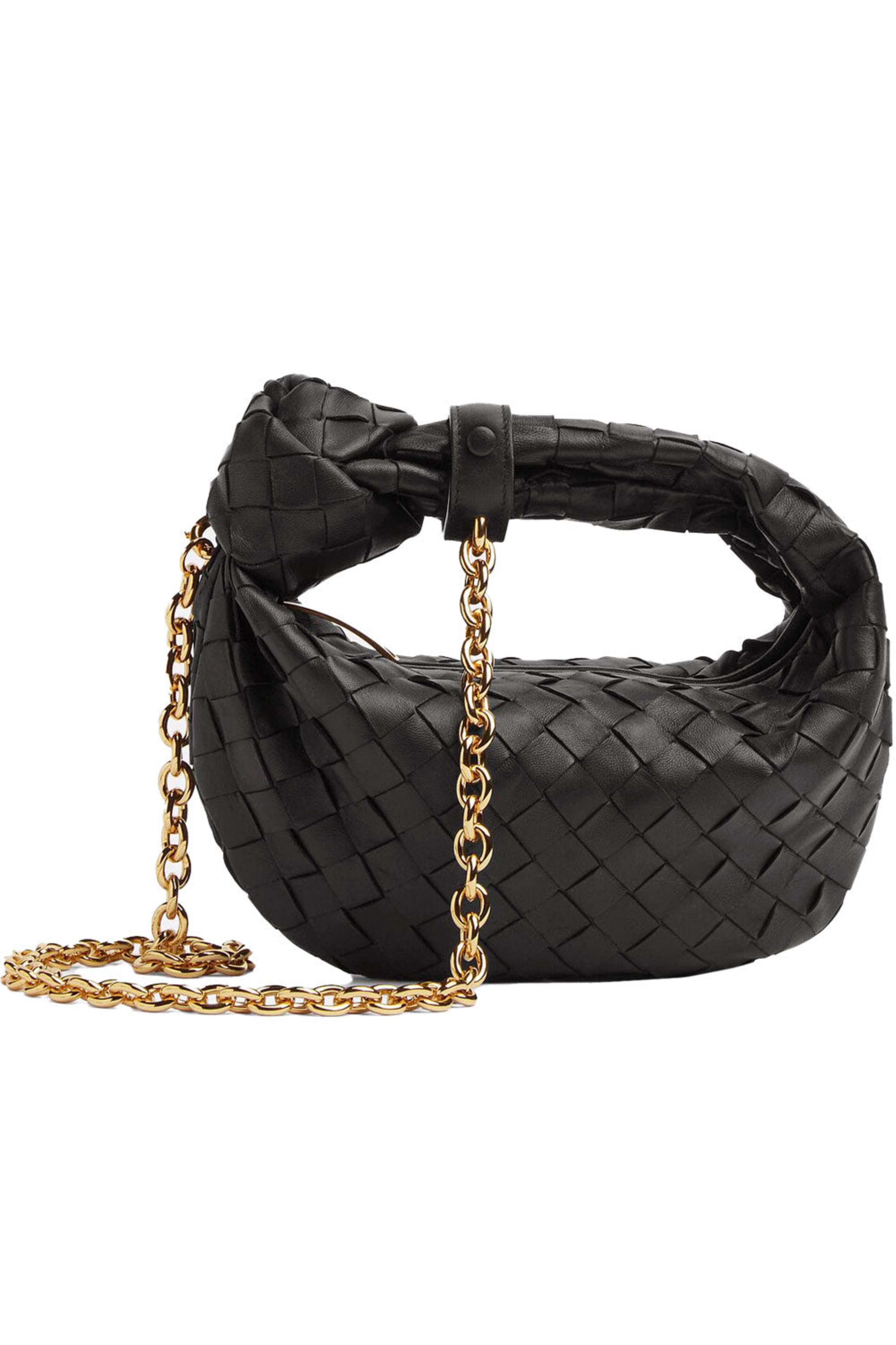ショルダーバッグ・ポシェット Bottega Veneta Mini Jodie Bottega Veneta - Mini Jodie Black Woven Leather Chain Bag
