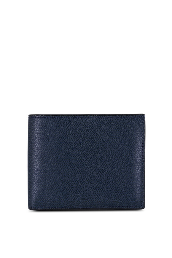 Valextra Navy Leather Bi-Fold Wallet