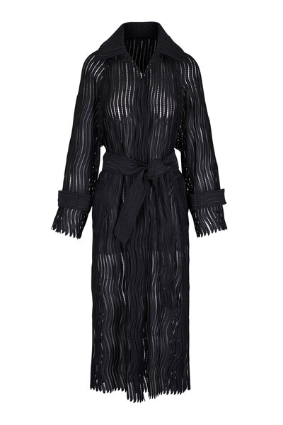 Valentino - Side Tie Black Stretch Wool Long Coat