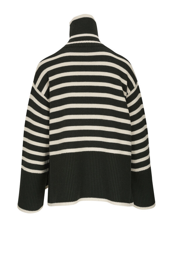 Totême - Signature Stripe Fir Green Turtleneck Sweater 